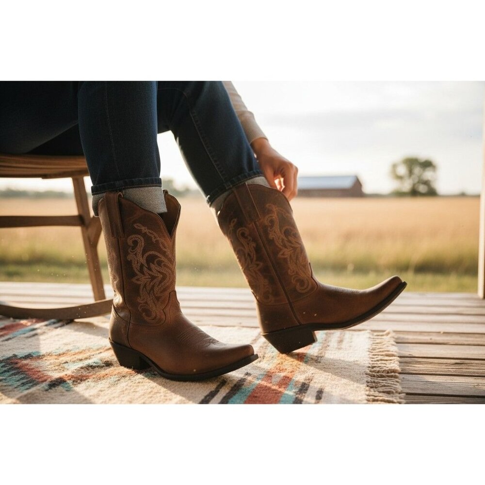 Smoky Mountain Women's Madison‎ Distressed Brown Leather Western Boots 6.5M